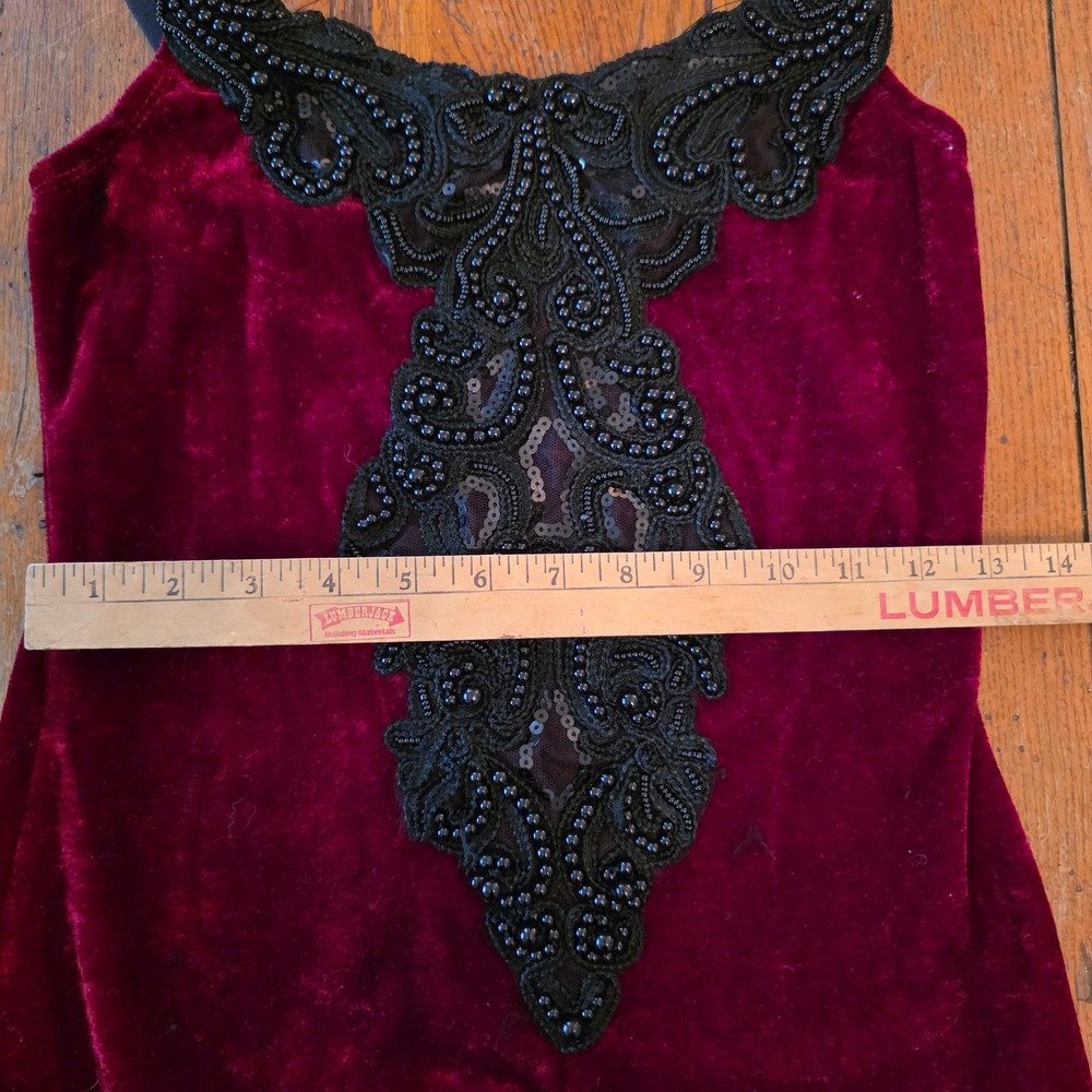 Dreamgirl vtg Flapper Dress Med Burgundy Velvet Beaded Fringe 1920s Great Gatsby - Picture 13 of 14